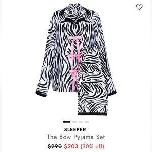 NWT Sleeper Zebra Pink Bow Pajama Set